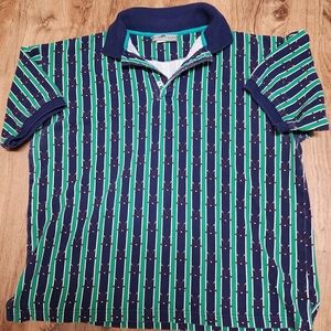 Vintage River Trader Striped Navy and Green Short-Sleeve Polo Shirt.